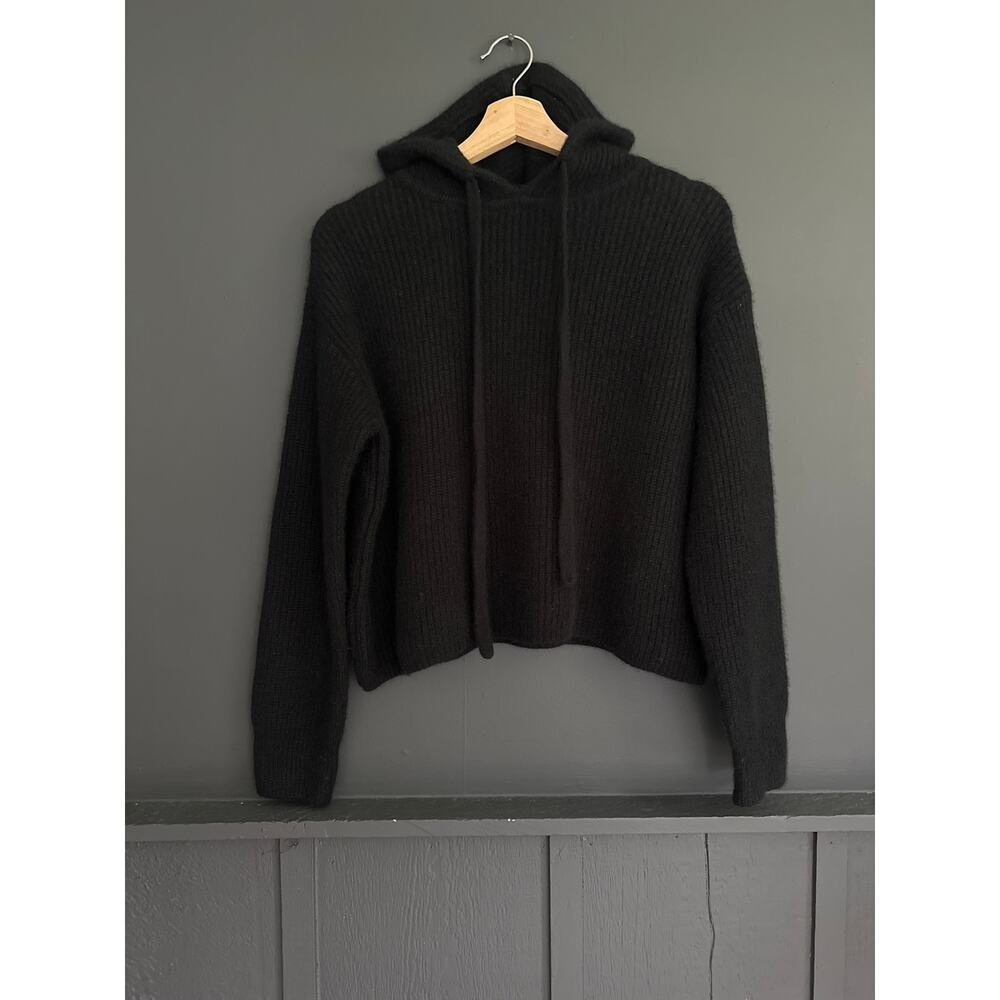 Quince Mongolian Cashmere Fisherman Pullover Hoodie Sweater Black Size Medium